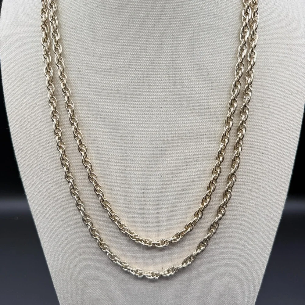 Silver Tone Long Twisted Rope Chain Necklace Layering Statement Costume Jewelry